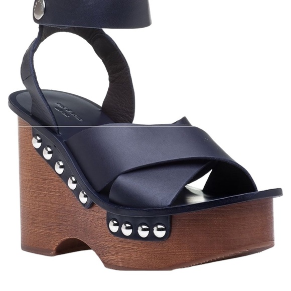 Rag & Bone Hester Navy Blue Platform Wedge Sandal Size: 11 - Picture 4 of 8